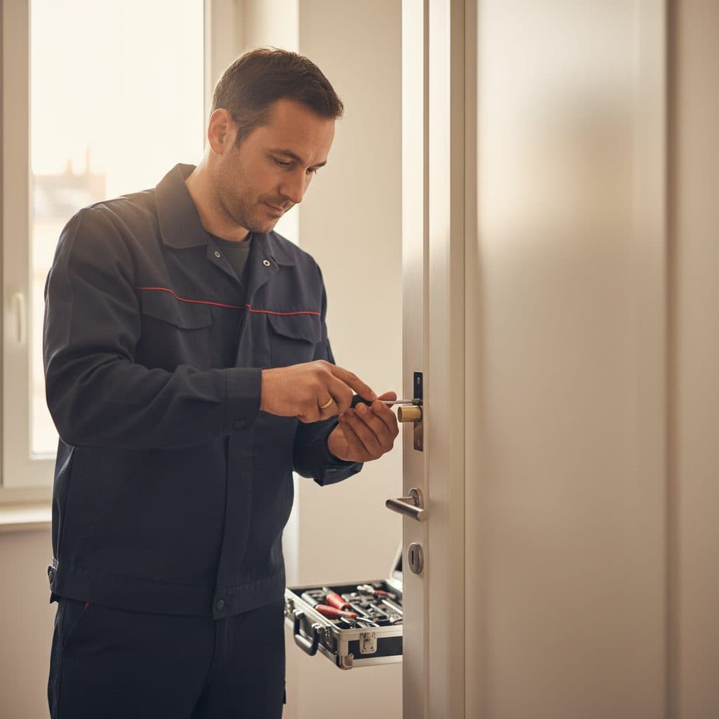 Serrurier Le Blanc Mesnil installant un cylindre de sécurité sur porte d'entrée appartement 93150 — artisan agréé Qualibat